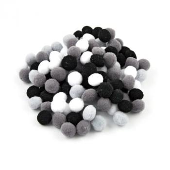 Pom Pom Sortiment Schwarz, Weiß, Grau sortiert 10mm, 120 Stück