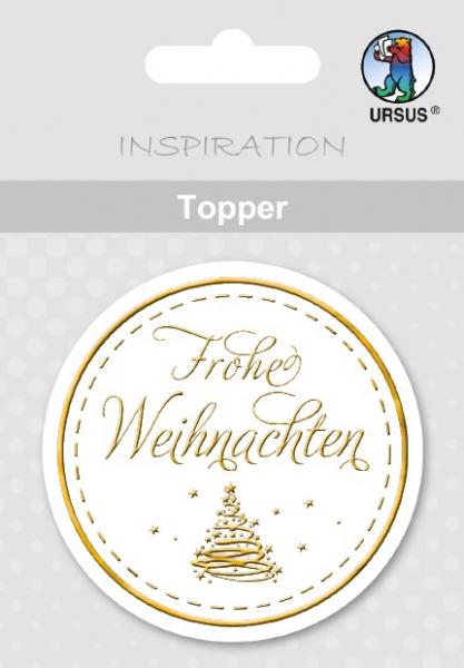 Topper, weiß/gold, "Frohe Weihnachten"